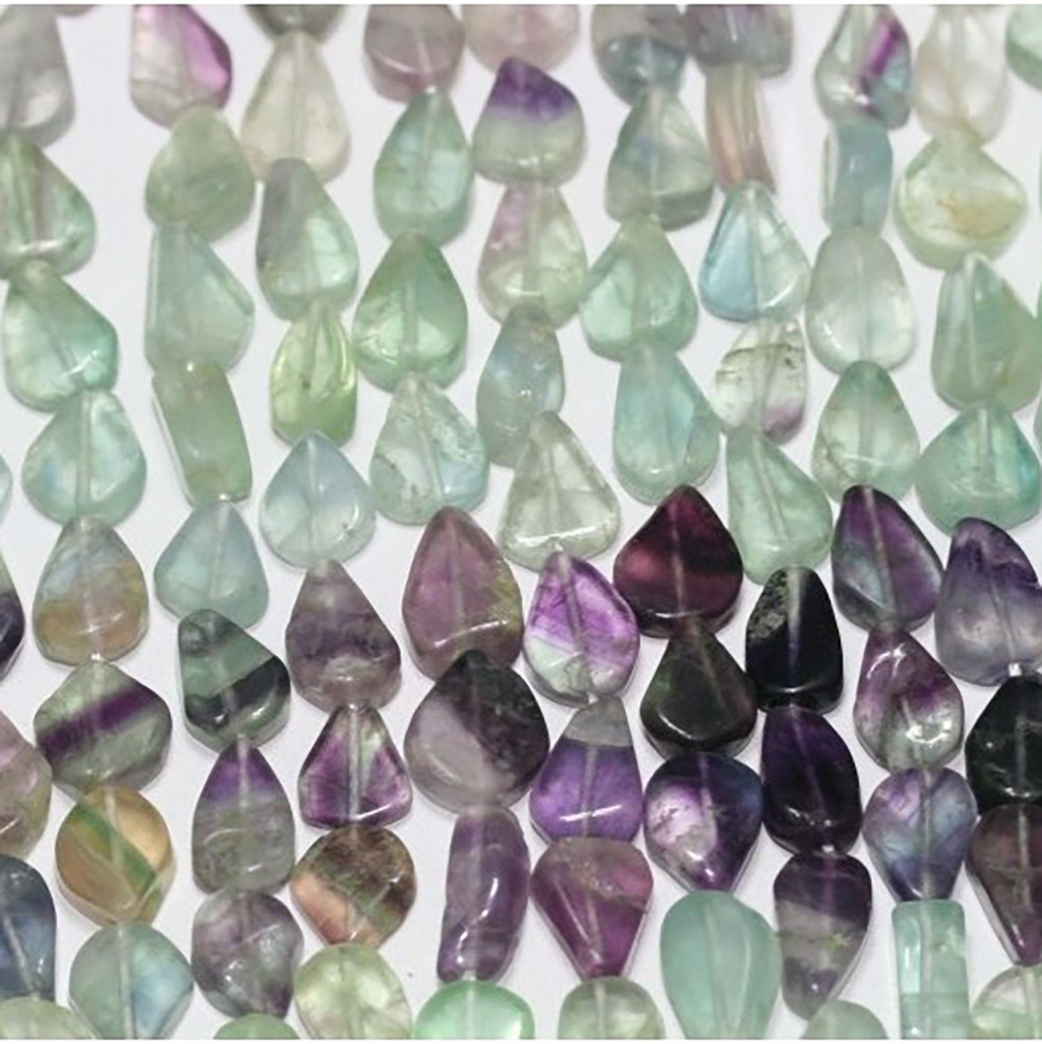 14" St  Fluorite Smooth Drop Beads 10x7mm.Approx.-Strand 37cm
