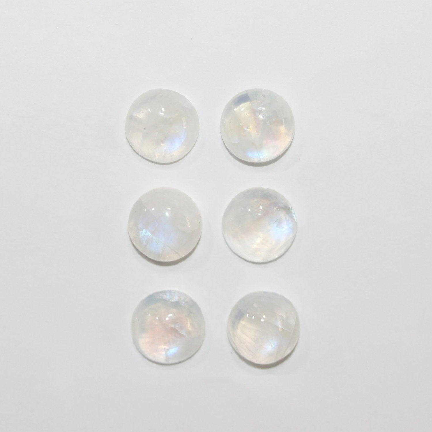 Lote de 6 cabujones redondos lisos de piedra lunar de 9 mm. (6 piezas)