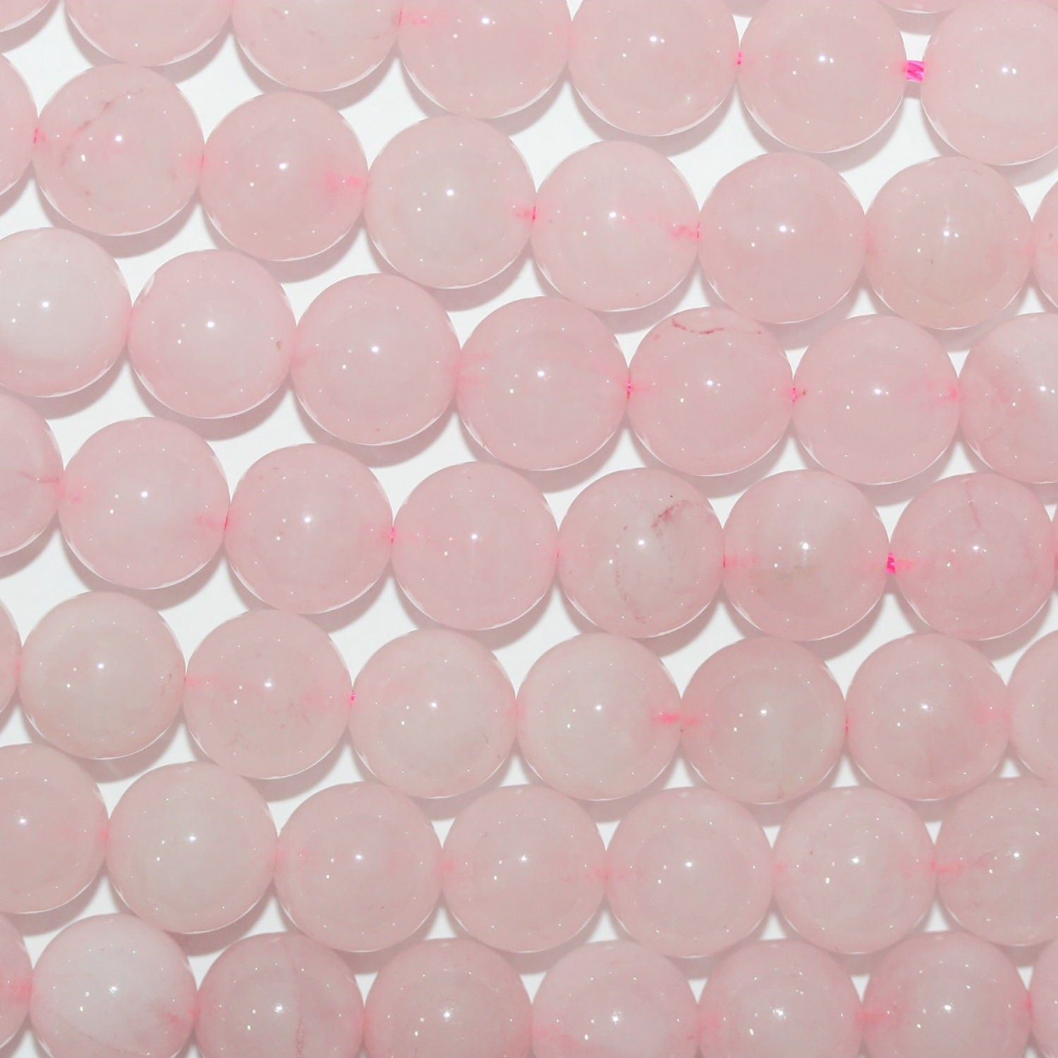 Perles rondes lisses en quartz rose St, 10 mm, 39 cm (15 pouces) de long.