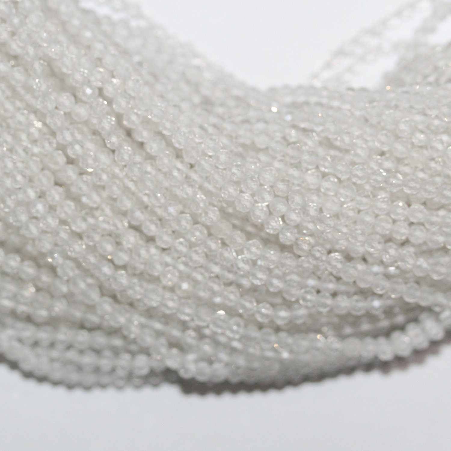 15" St Rock Crystal Quartz Faceted Round Beads 2mm.-Strand 39cm. - Hard Gems