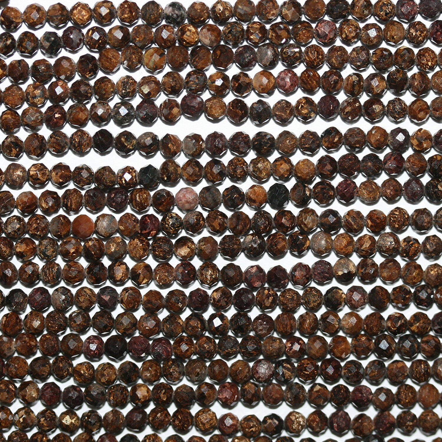 15" St Bronzite Faceted Round Beads 3mm.-Strand 39cm. - Hard Gems