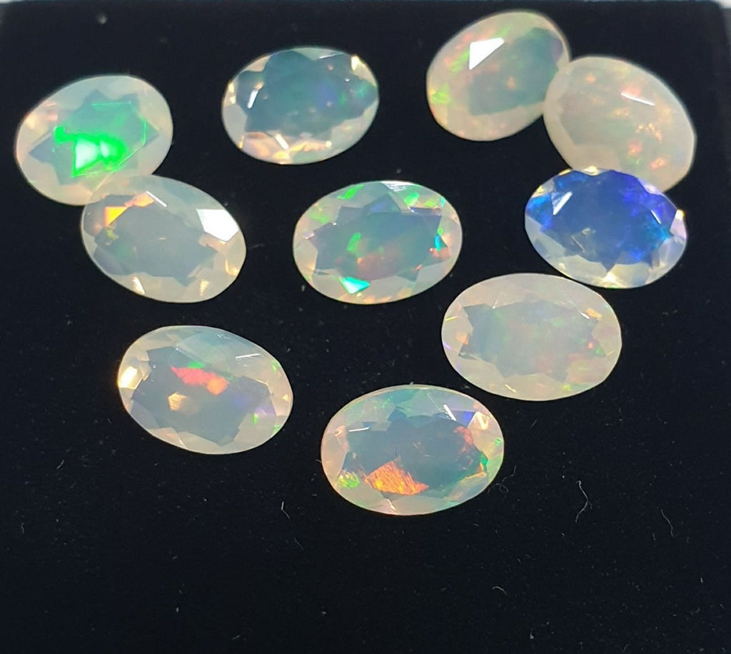 Lote de 10 piedras de ópalo blanco natural de 7 x 5 mm, talla ovalada facetada, venta al por mayor, piedras preciosas sin tratar.