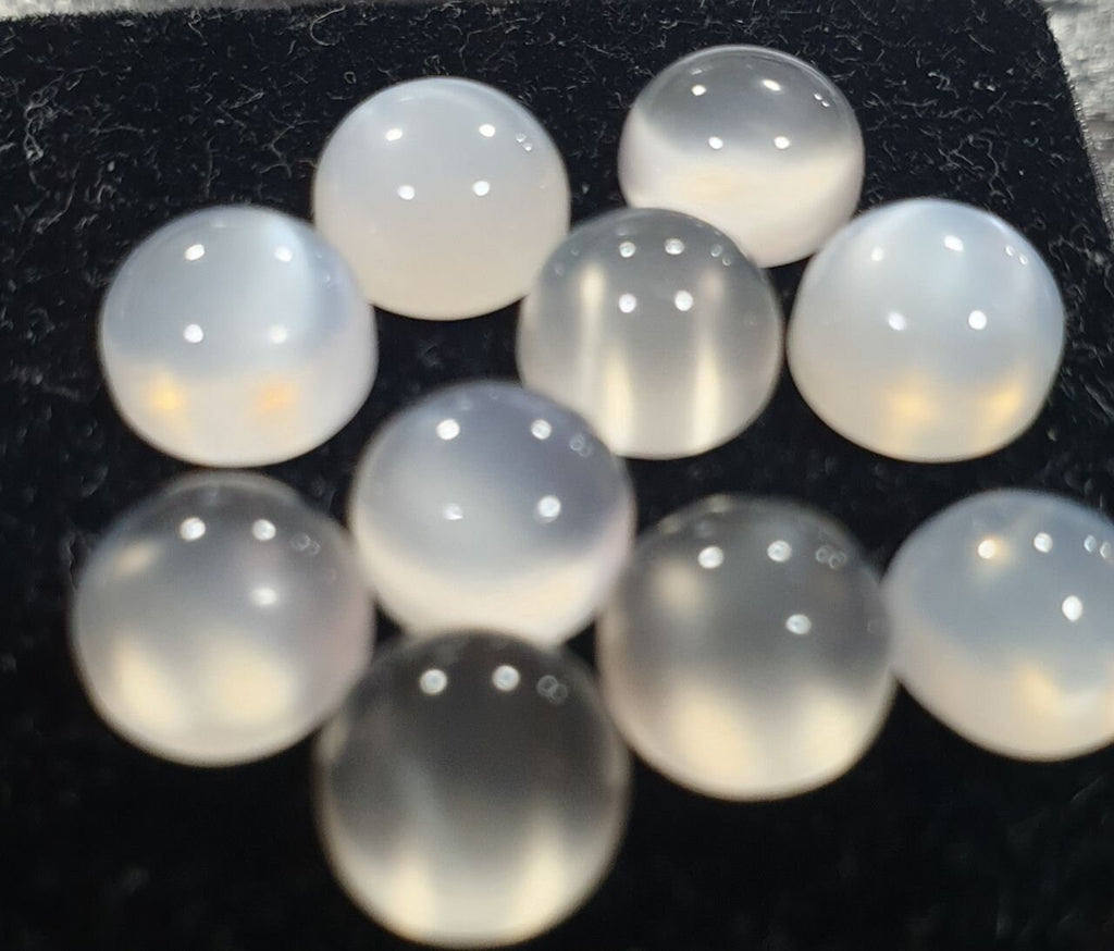 10Pcs Lot White  Moonstone Round Cabochon  7mm. (10 pcs.)