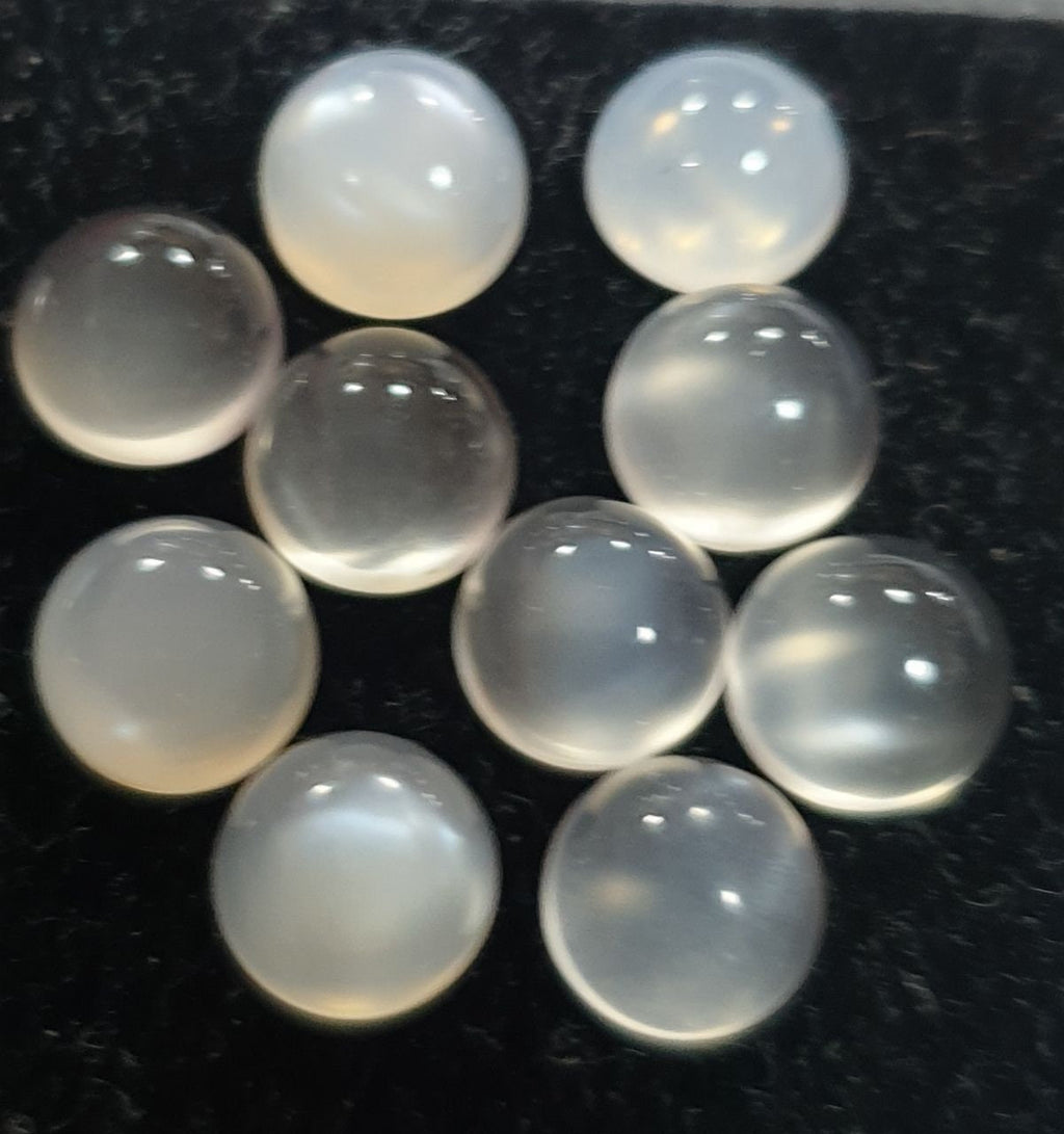 10Pcs Lot White  Moonstone Round Cabochon  7mm. (10 pcs.)