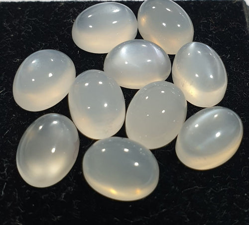 Lot de 10 cabochons ovales en pierre de lune blanche, 8 x 6 mm. (10 pièces)