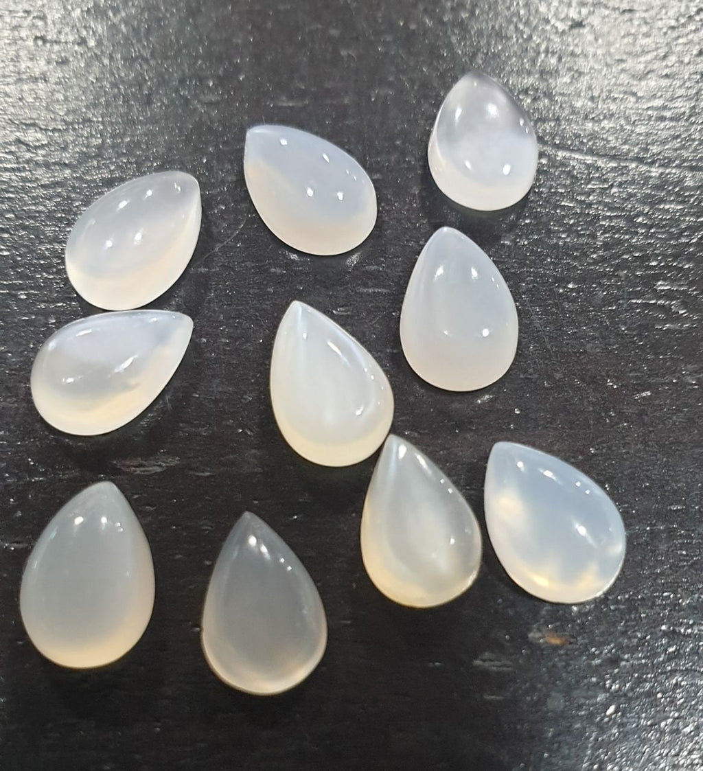 10 Pcs Lot White Moonstone Pear Cabochon 9x6mm. (10 pcs.)