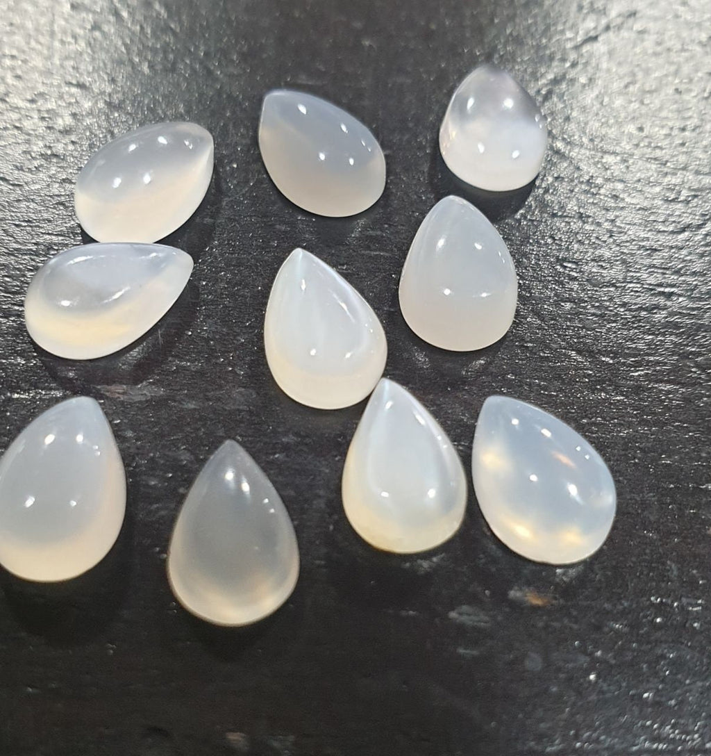 10 Pcs Lot White Moonstone Pear Cabochon 9x6mm. (10 pcs.)
