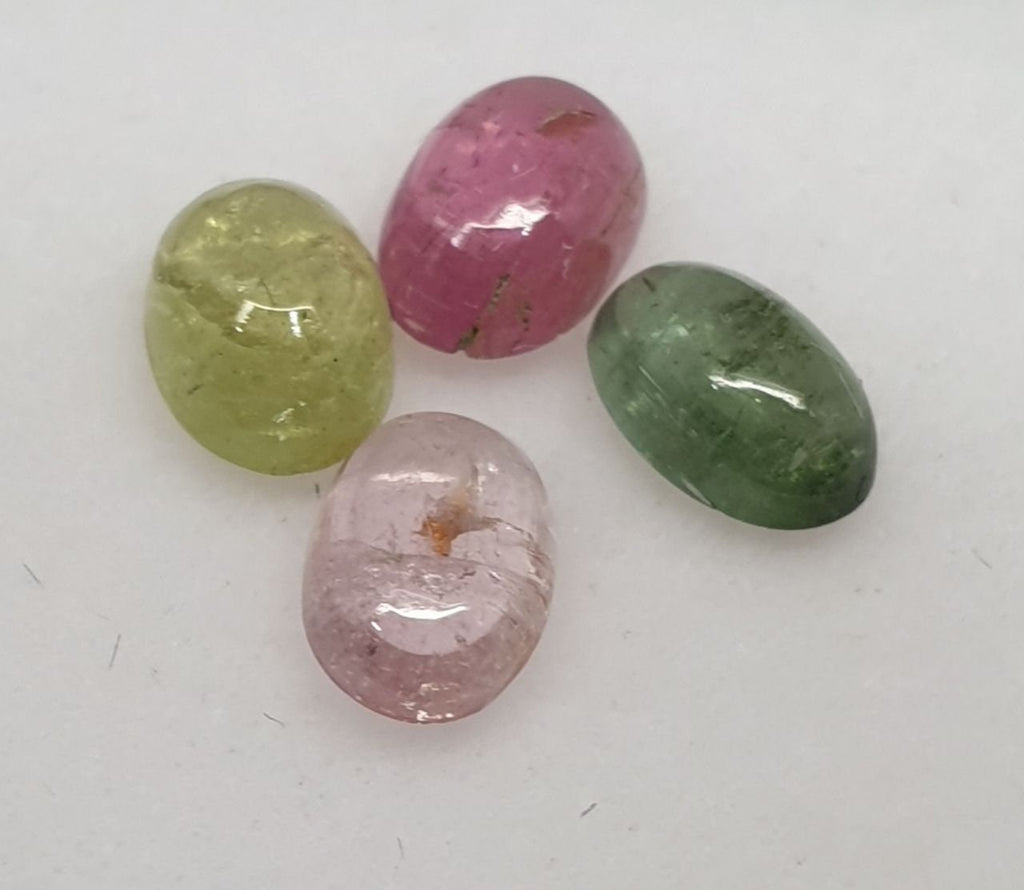 Tourmaline Lot Oval Cabochons 6x4mm.-(4pcs)  -Gemstone Parcels-Loose Stones Wholesale Price-Natural Gems