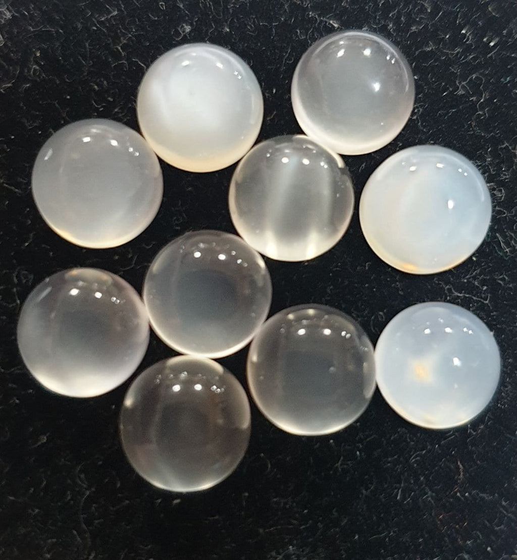 10Pcs Lot White  Moonstone Round Cabochon  7mm. (10 pcs.)