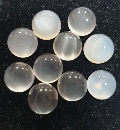 Lot de 10 cabochons ronds en pierre de lune blanche de 7 mm. (10 pièces)