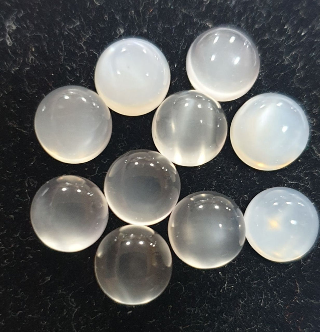 10Pcs Lot White  Moonstone Round Cabochon  7mm. (10 pcs.)