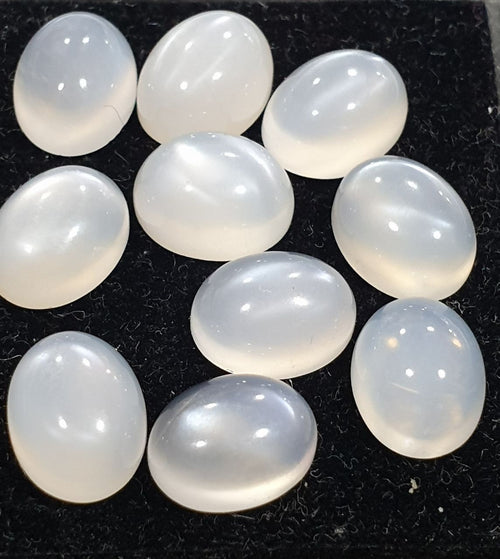 Lot de 10 cabochons ovales en pierre de lune blanche, 9 x 7 mm. (10 pièces)