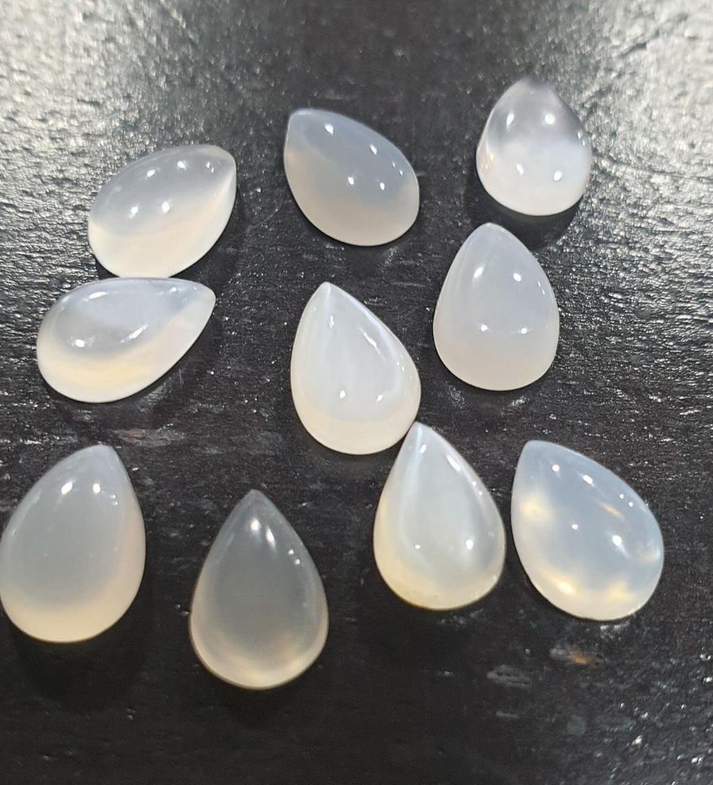 10 Pcs Lot White Moonstone Pear Cabochon 9x6mm. (10 pcs.)