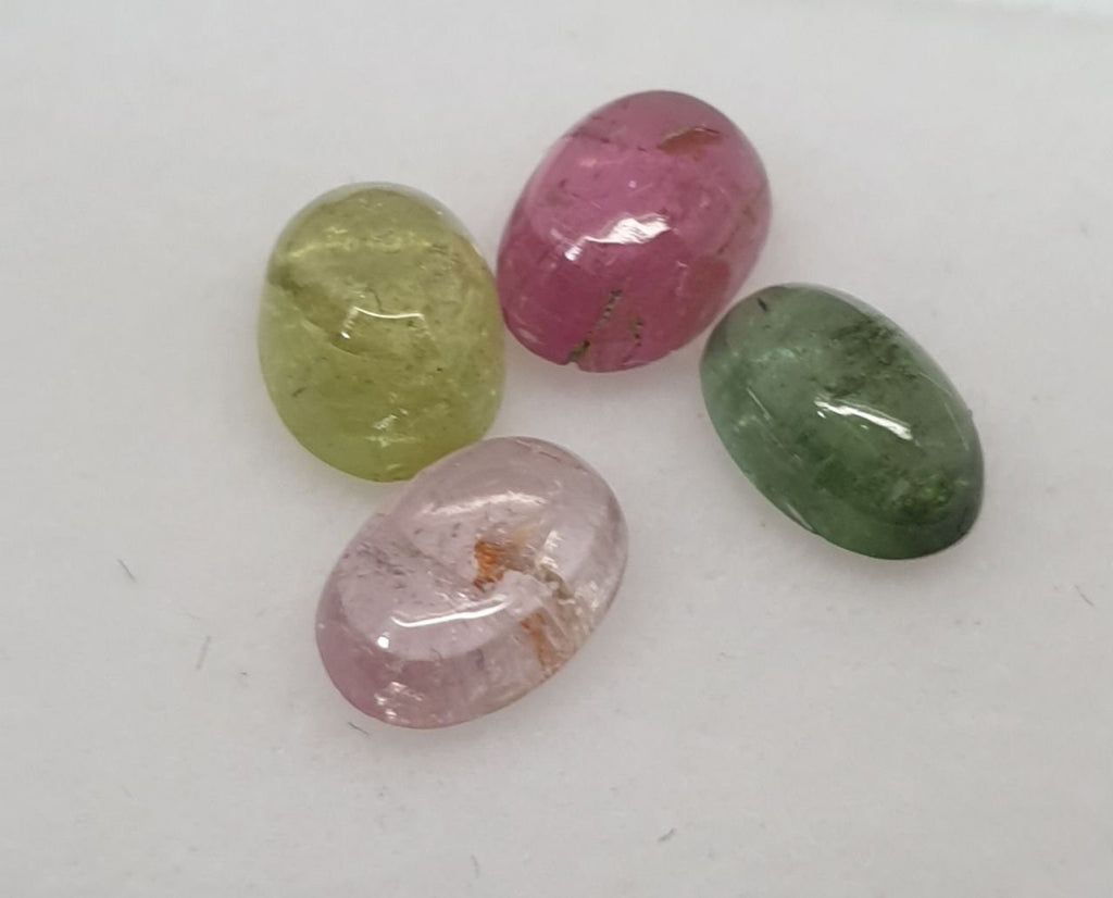 Tourmaline Lot Oval Cabochons 6x4mm.-(4pcs)  -Gemstone Parcels-Loose Stones Wholesale Price-Natural Gems