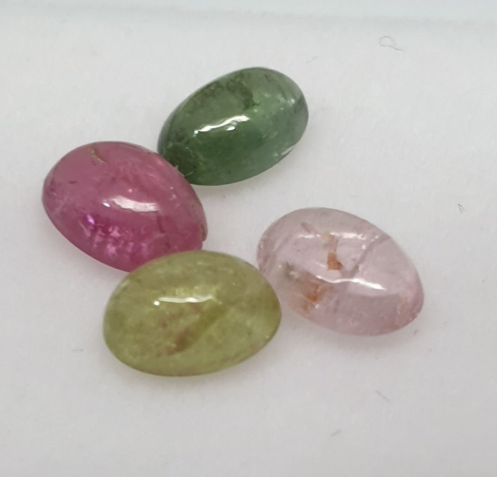 Tourmaline Lot Oval Cabochons 6x4mm.-(4pcs)  -Gemstone Parcels-Loose Stones Wholesale Price-Natural Gems