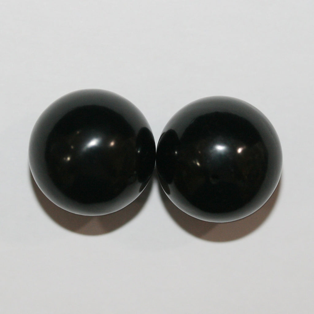 2Pcs Lot Jet Half Drilled Round Beads 16mm. ( 1 Pair ) - Hard Gems