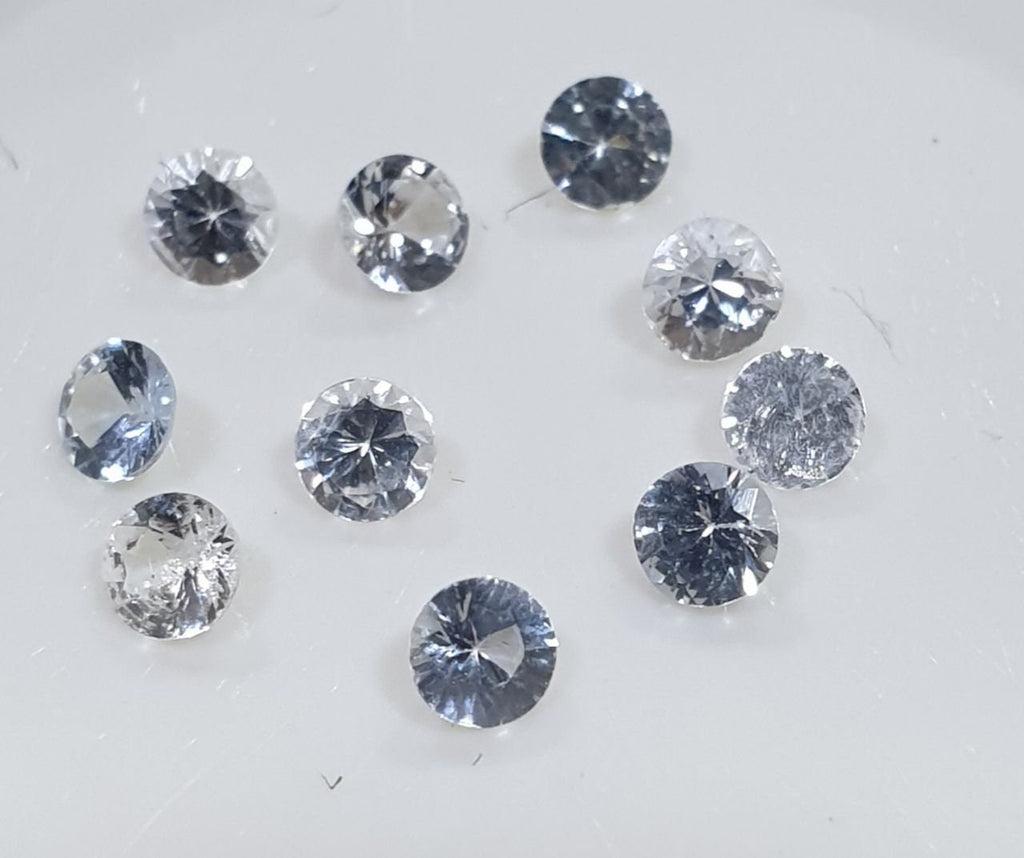 10 Pcs White Sapphire Lot Faceted Round 2.3-2.4mm.  -Gemstone Parcels-Loose Stones Wholesale Price-Natural Gems