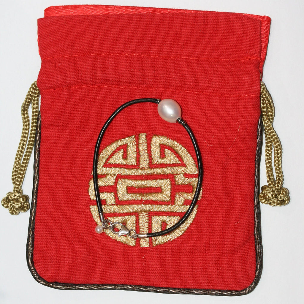 Bracelet ovale en cuir argenté et perles - Longueur 20 cm