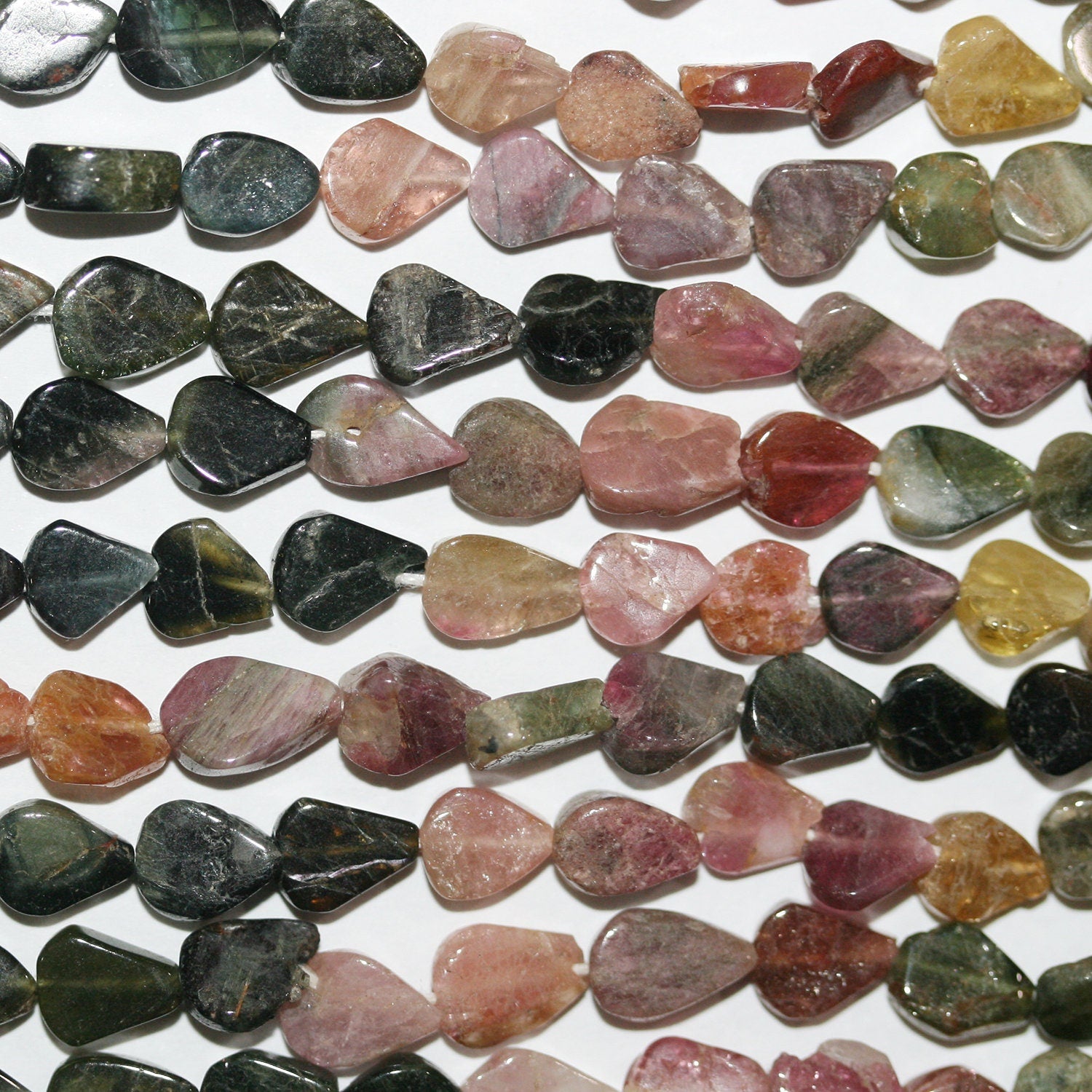 13" St Tourmaline Smooth Flat Drop Beads 7x5mm.Approx.-Strand 35cm.