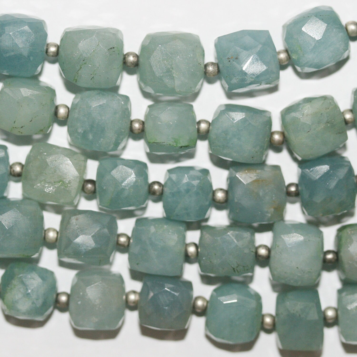 10" St Aquamarine Faceted Cube Beads 8-9mm.-Strand 25cm.