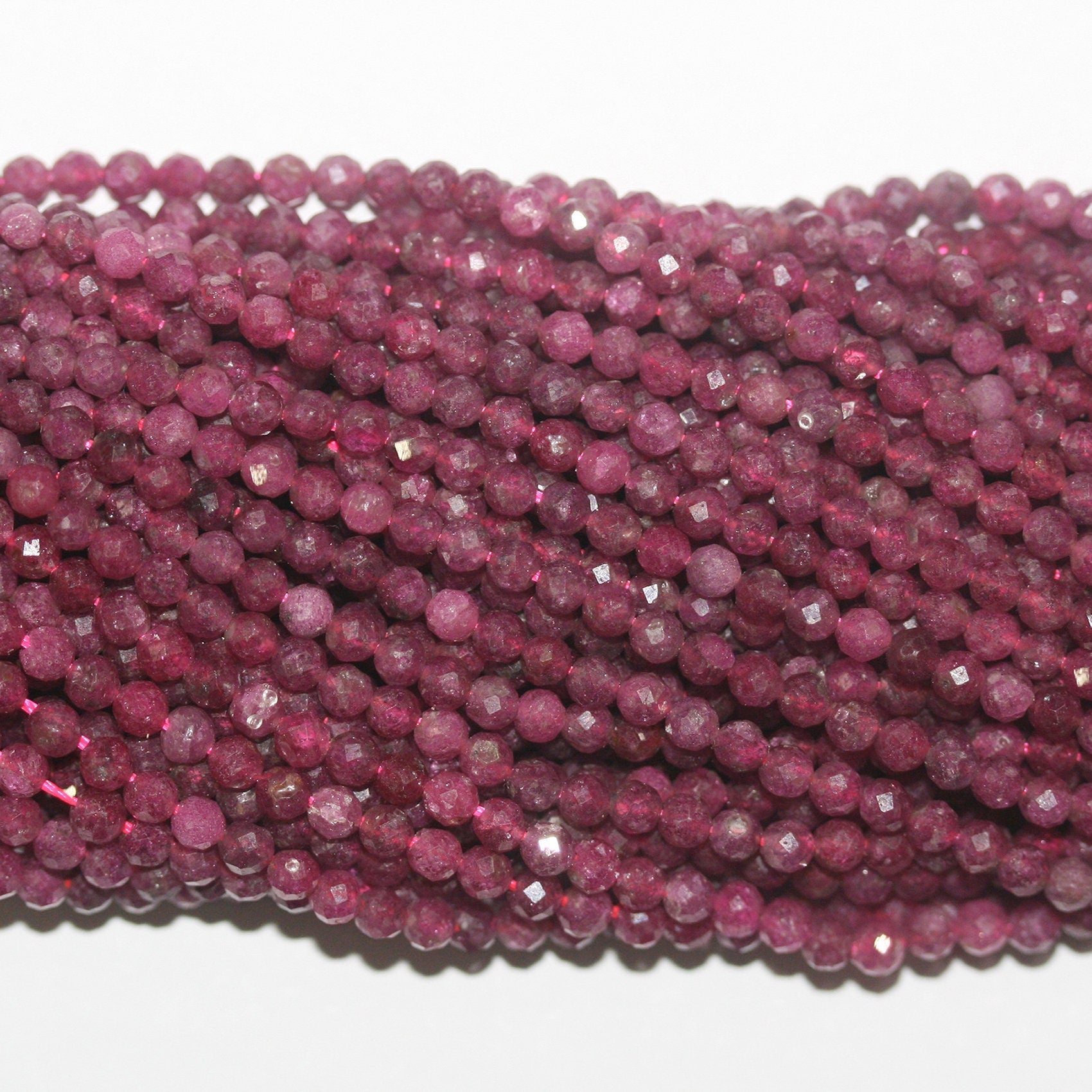 Perles rondes à facettes St Ruby de 3 mm, 14 pouces (35,5 cm) - Fil de 32 cm