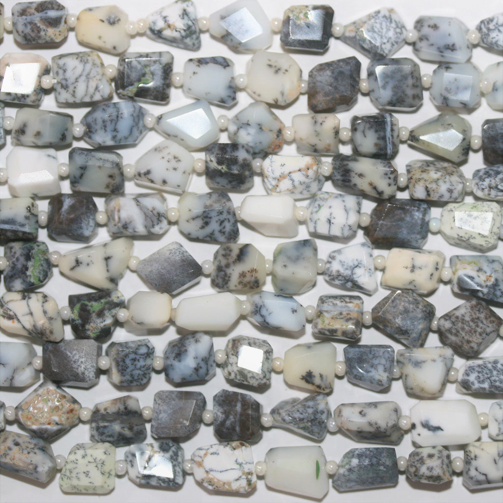 14" St Dendritic Opal Faceted Nugget 8x6mm. approx. Strand 35cm.