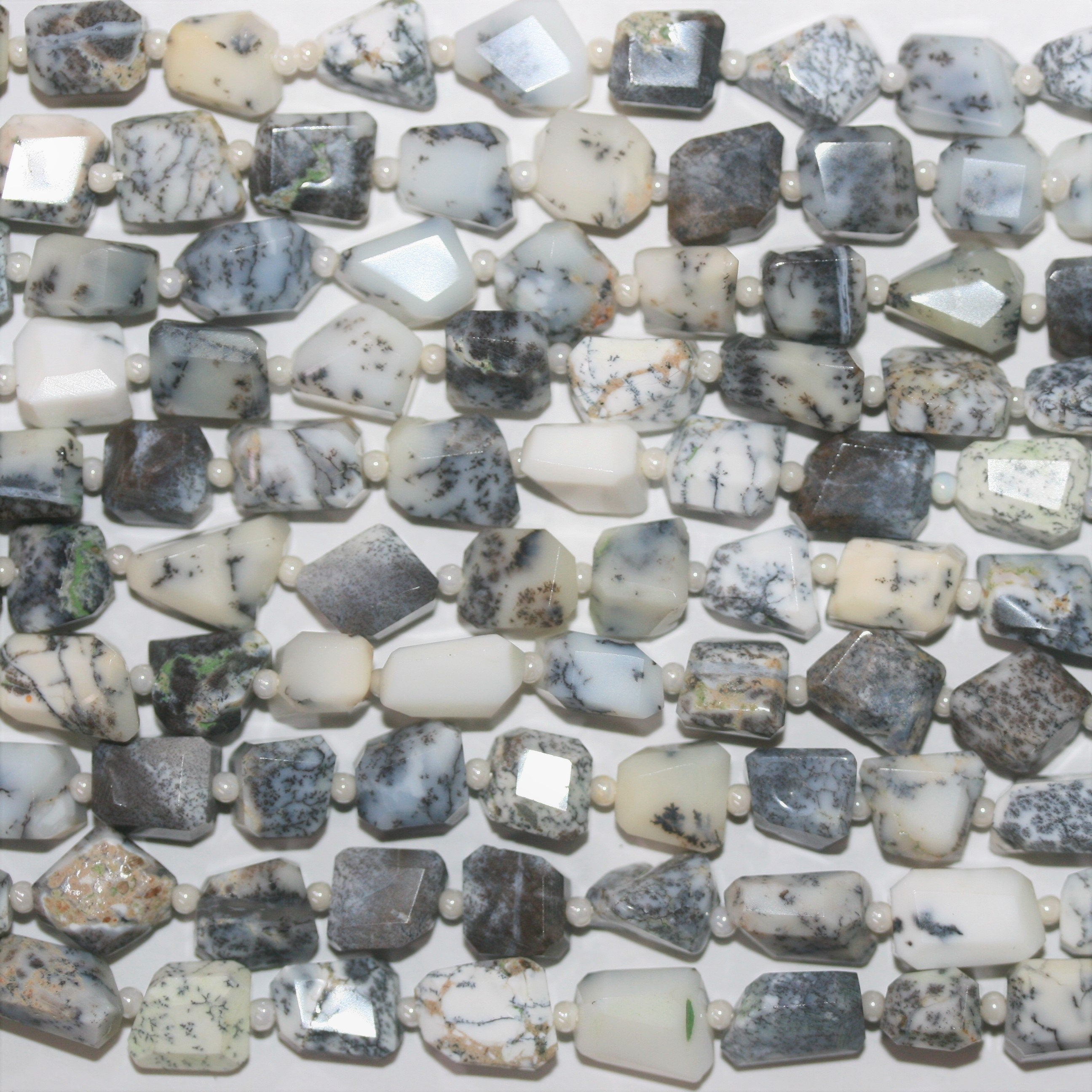 14" St Dendritic Opal Faceted Nugget 8x6mm. approx. Strand 35cm.