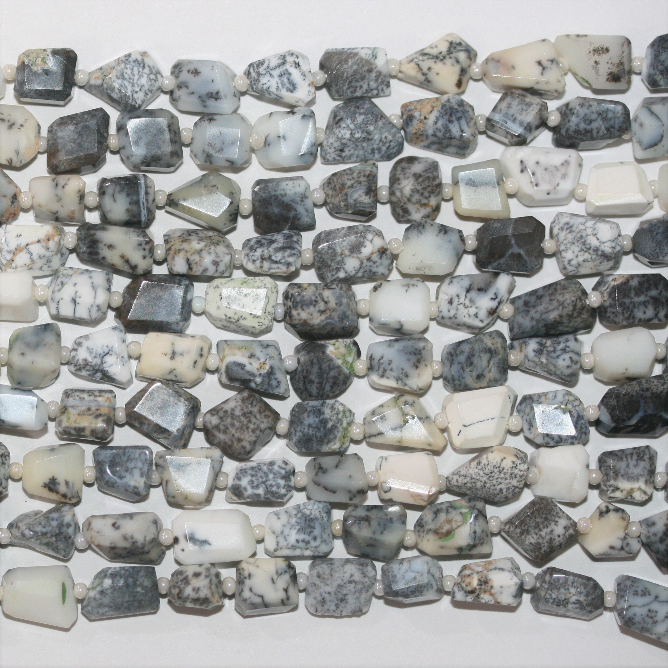 14" St Dendritic Opal Faceted Nugget 8x6mm. approx. Strand 35cm.