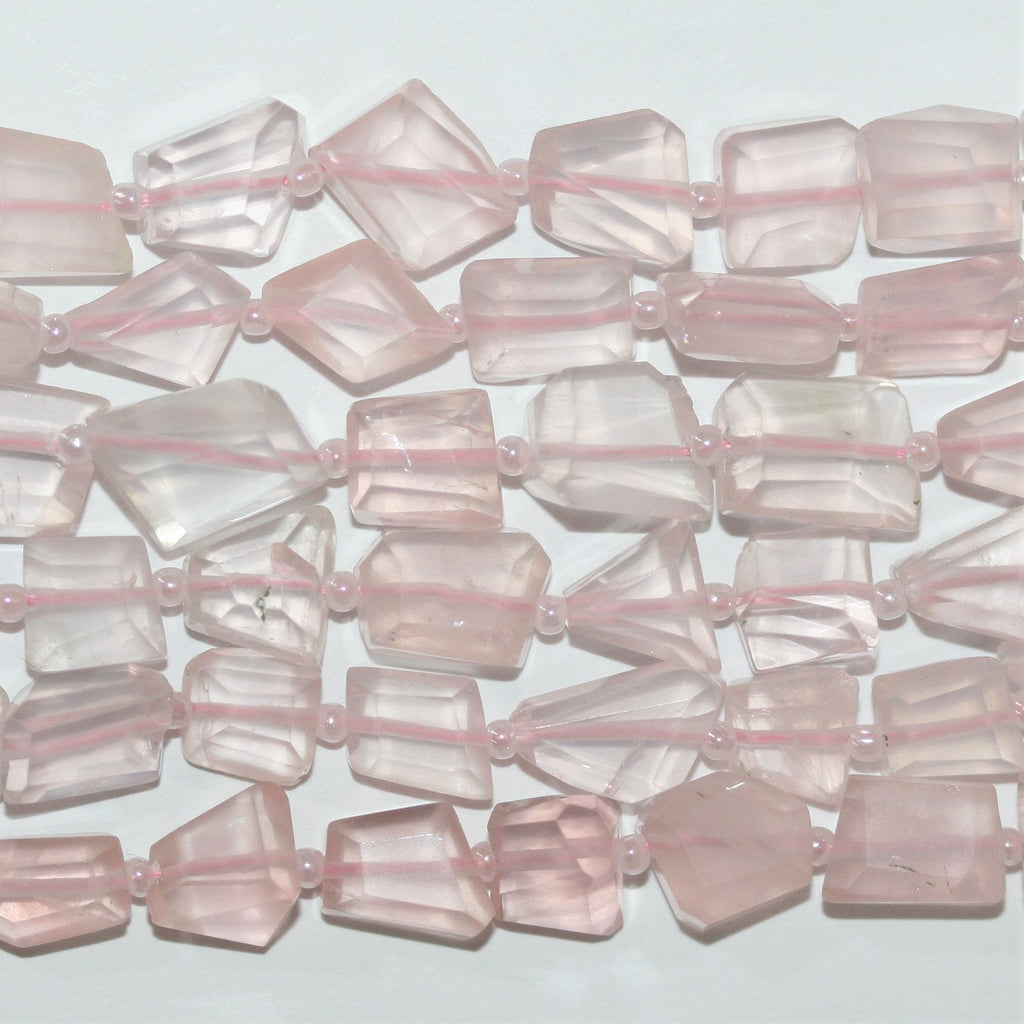 Perles de quartz rose facettées en forme de pépites, 8 x 6 mm environ, 14 pouces (35,5 cm) - Longueur du fil : 36 cm