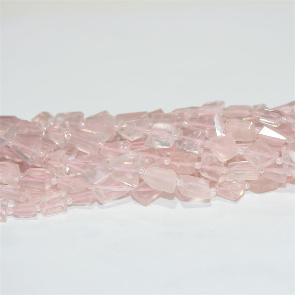 Perles de quartz rose facettées en forme de pépites, 8 x 6 mm environ, 14 pouces (35,5 cm) - Longueur du fil : 36 cm