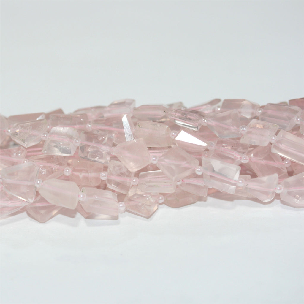 Perles de quartz rose facettées en forme de pépites, 8 x 6 mm environ, 14 pouces (35,5 cm) - Longueur du fil : 36 cm