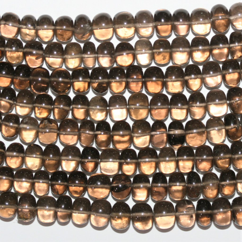 Cuentas redondas lisas graduadas de cuarzo ahumado de 18" de 6 x 5-9 x 6 mm, hilo de 46 cm.
