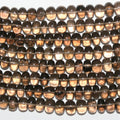 Cuentas redondas lisas graduadas de cuarzo ahumado de 18" de 6 x 5-9 x 6 mm, hilo de 46 cm.