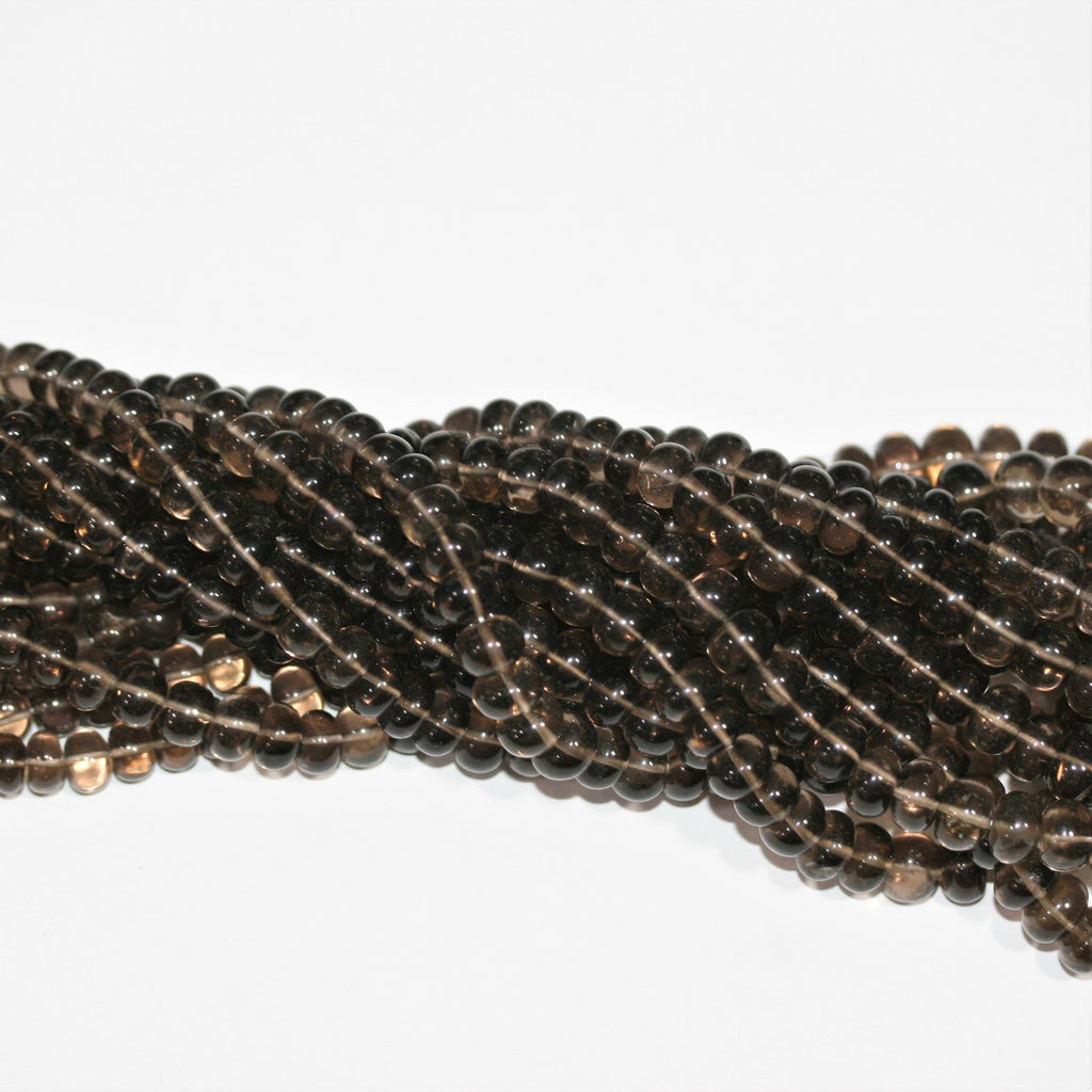 Cuentas redondas lisas graduadas de cuarzo ahumado de 18" de 6 x 5-9 x 6 mm, hilo de 46 cm.