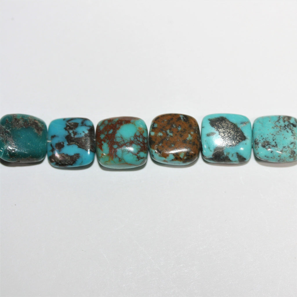 Perles carrées plates lisses turquoise 8" 8-10 mm.-Rig 20 cm.