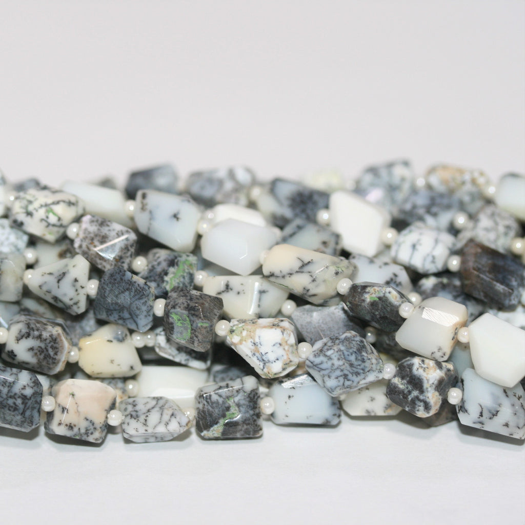14" St Dendritic Opal Faceted Nugget 8x6mm. approx. Strand 35cm.