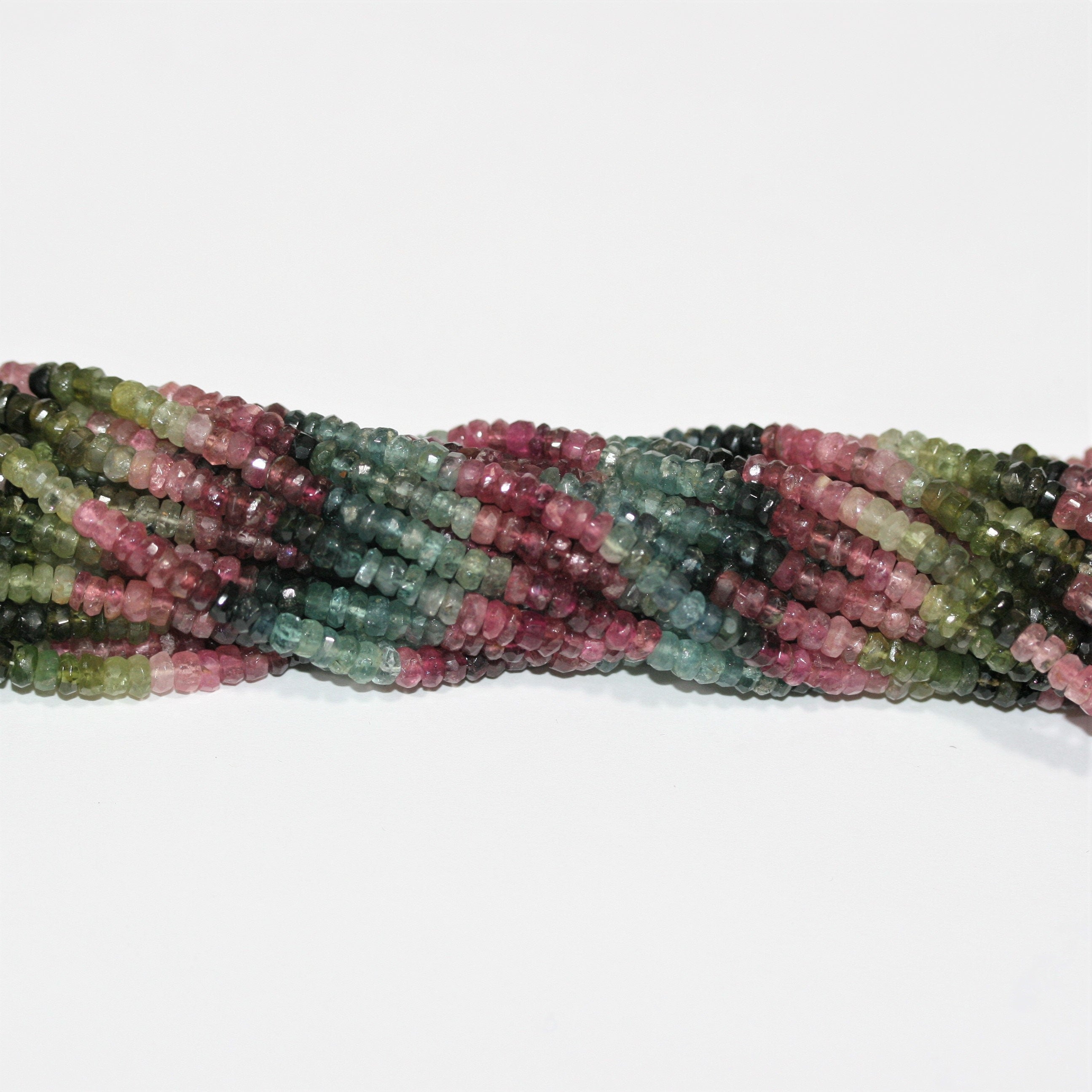 Perles rondelles à facettes en tourmaline St de 14 pouces, 4 x 2 mm - Fil de 36 cm.
