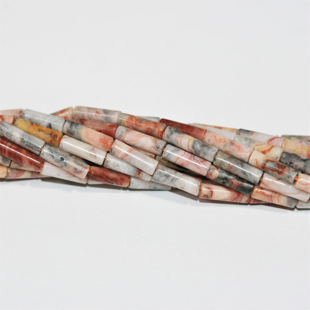 Perles tubulaires lisses en agate folle St 15" 13x4mm.- Brin 39cm.