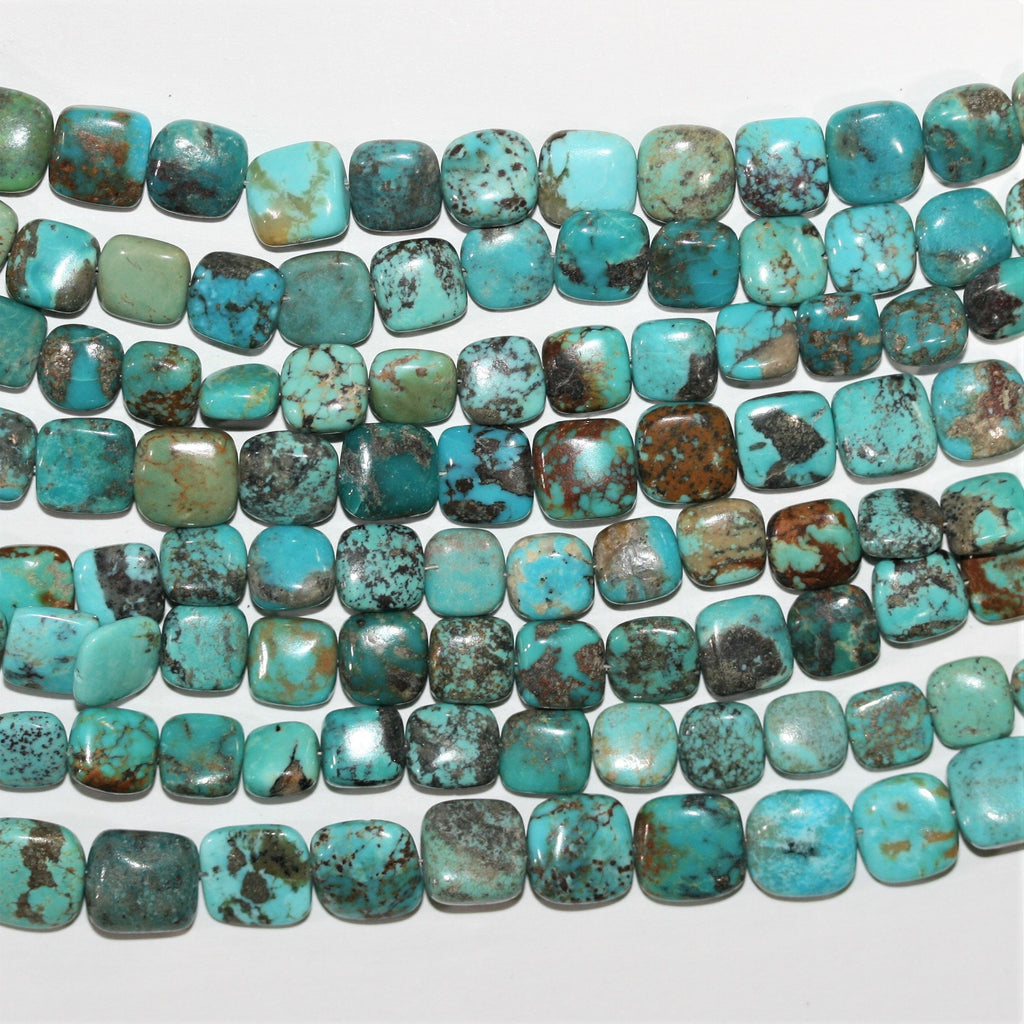 Perles carrées plates lisses turquoise 8" 8-10 mm.-Rig 20 cm.