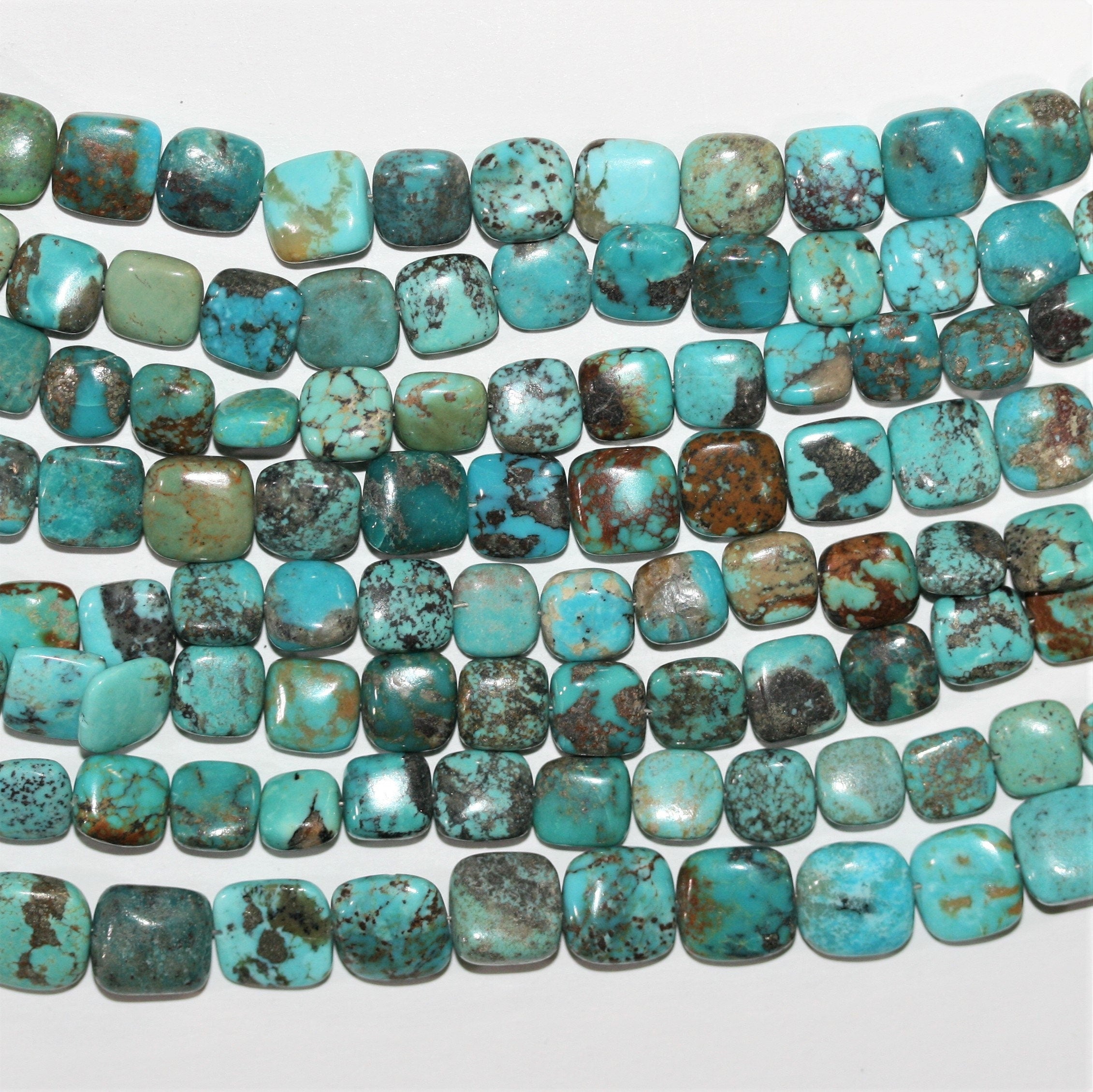 Perles carrées plates lisses turquoise 8" 8-10 mm.-Rig 20 cm.