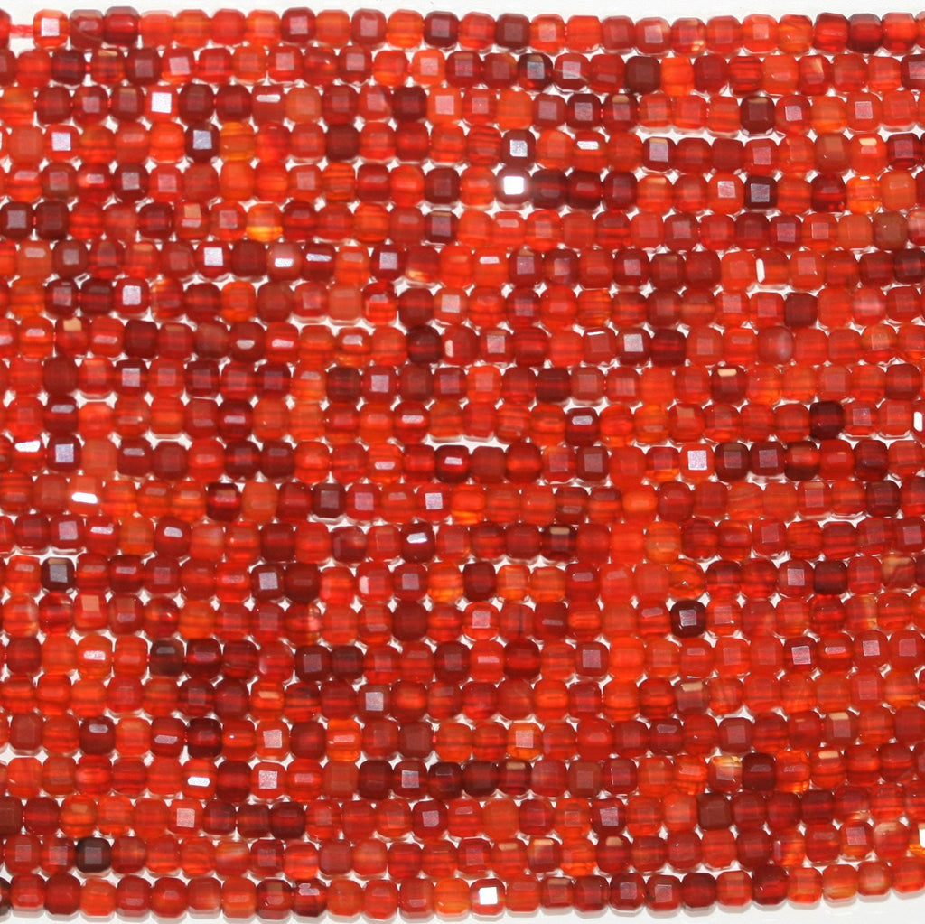 16" Cuentas de Cubo Facetadas de Cornalina Santa 2mm.-Hilo 40cm.