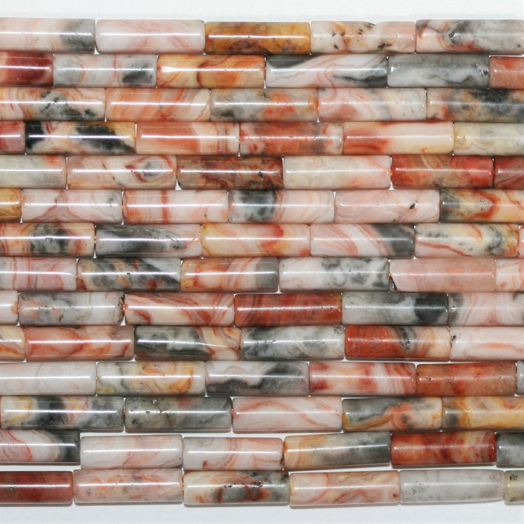 Perles tubulaires lisses en agate folle St 15" 13x4mm.- Brin 39cm.