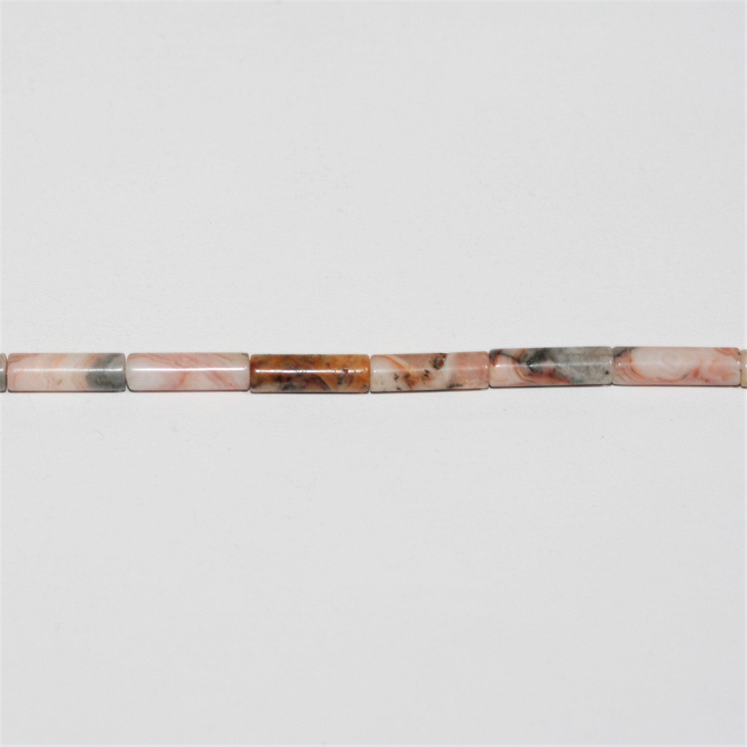 Perles tubulaires lisses en agate folle St 15" 13x4mm.- Brin 39cm.