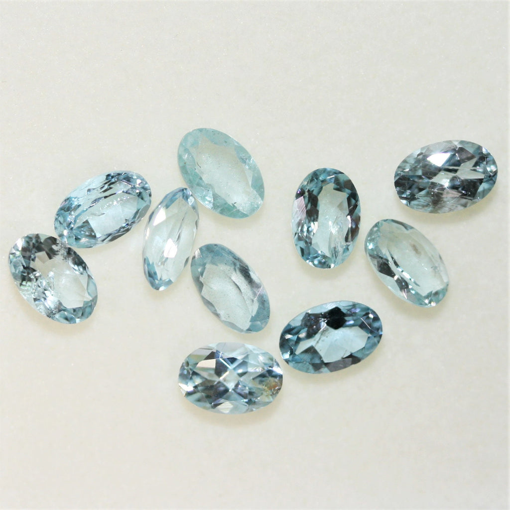 10Pcs Lot Faceted Oval Aquamarine 6x4mm.- (10 Pieces)