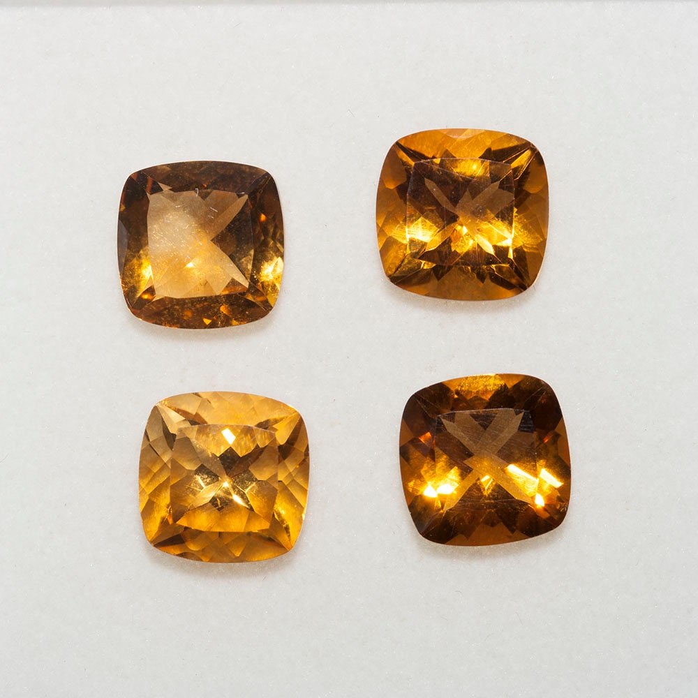 Lote de 4 citrinos cuadrados facetados de 8 mm (4 piezas). Paquetes de piedras preciosas