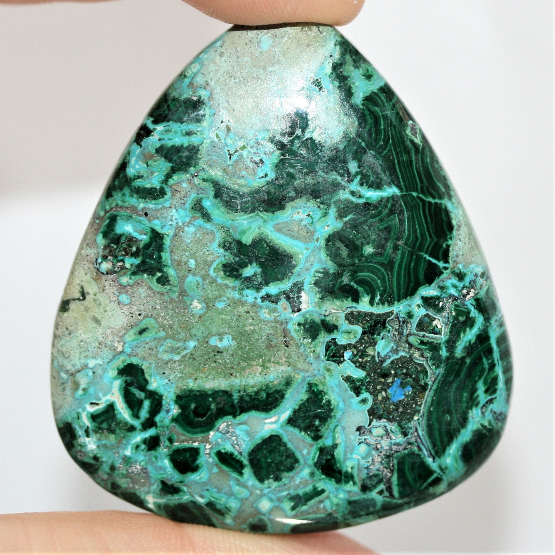 Big AAA Chrysocolla- Malachite Smooth Drop Cabochon 53.7x47.6mm. (162ct.)