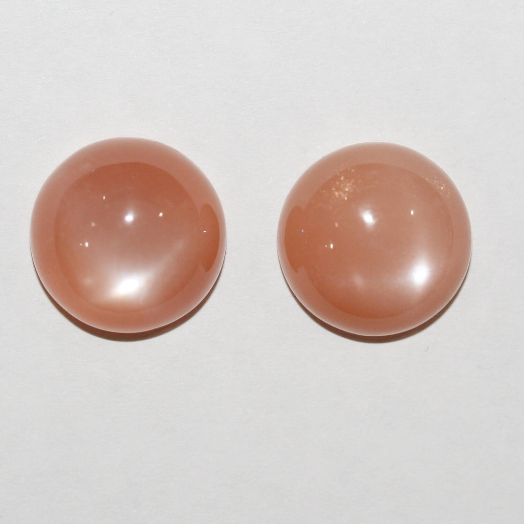 Lote de 2 cabujones redondos de piedra lunar marrón de 14 mm (2 imágenes).
