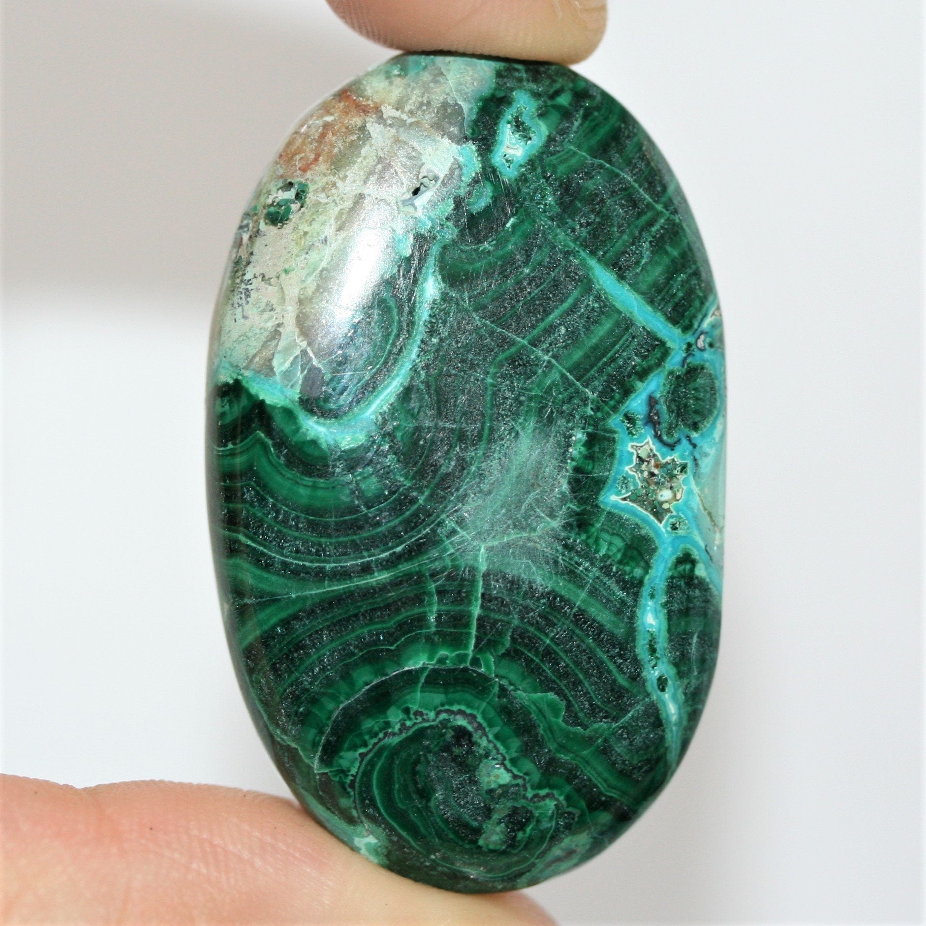 Big AAA Chrysocolla- Malachite Smooth Oval Cabochon 44.9x27.6mm. (104.8 ct.) - Collector Gemstones- Jewelry Supplier- Natural Gemstones
