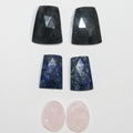 Rose Cut Multi Stone Various Shapes Faceted Cabochons (6 Pcs Lot) - Sapphire, Lapis Lazuli and Rose Quartz