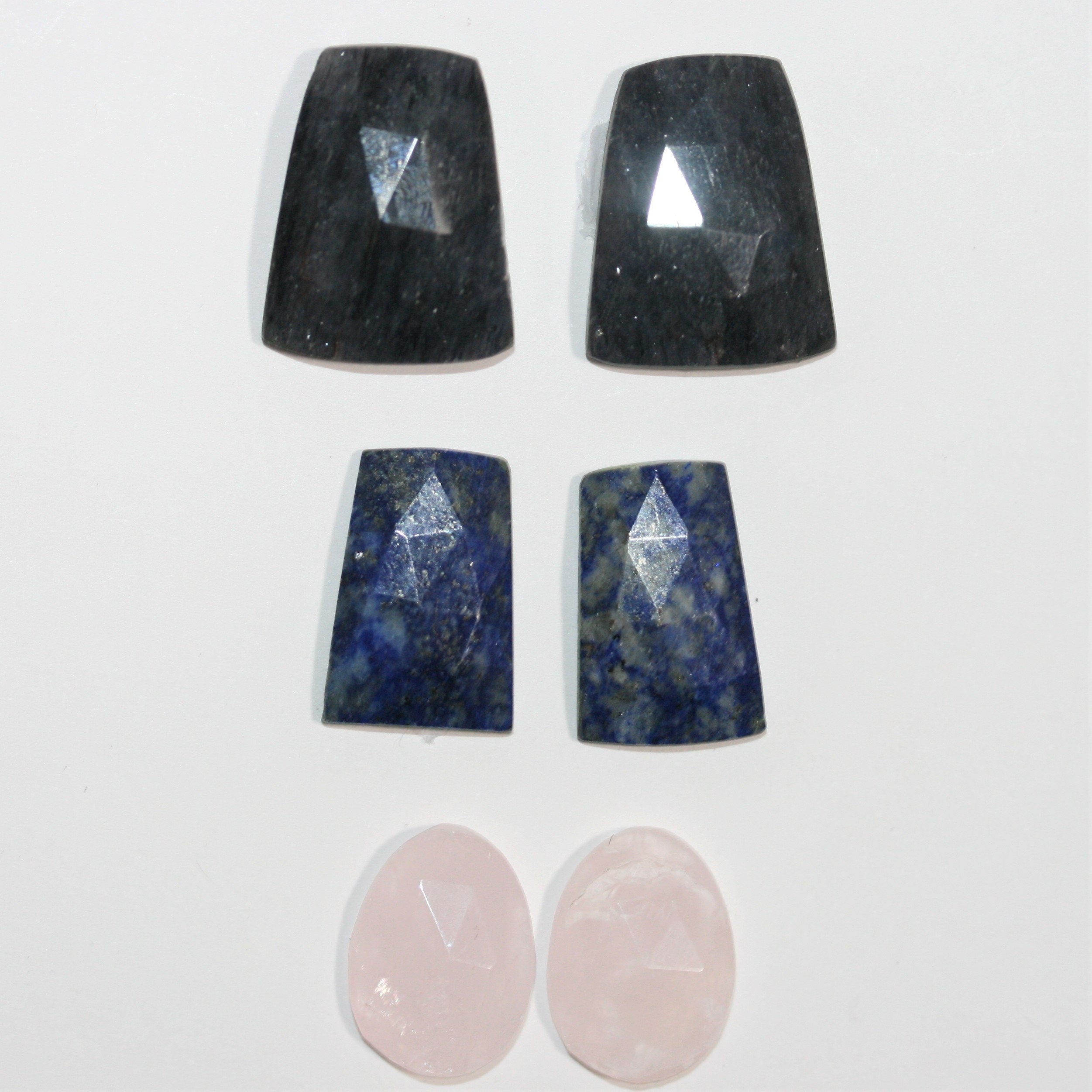 Rose Cut Multi Stone Various Shapes Faceted Cabochons (6 Pcs Lot) - Sapphire, Lapis Lazuli and Rose Quartz